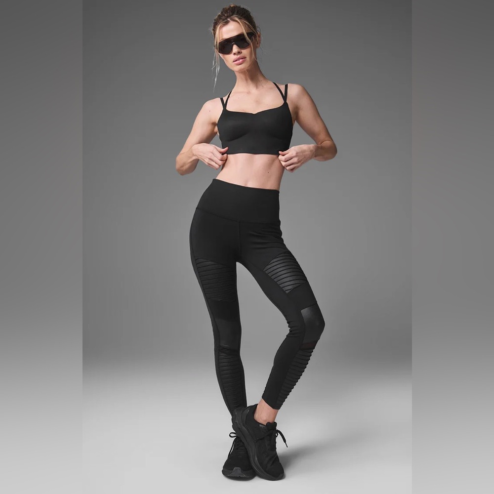 ALO Yoga Black/Black Glossy High-Waist Moto Leggings